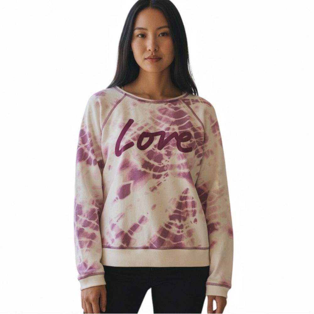 Victoria's Secret White Purple Pink Slouchy Pullover Sweatshirt Wide Neck Top M
